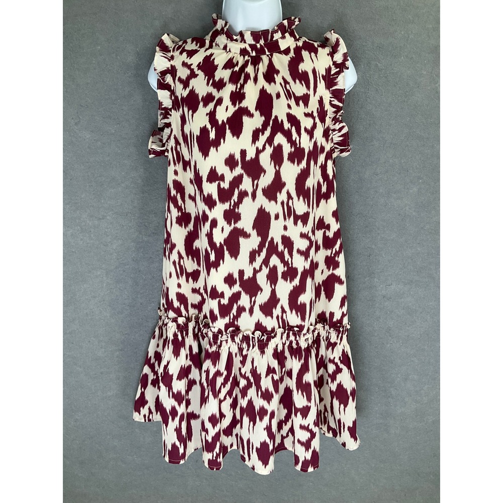 PINCH Animal Print Ruffle Mini Dress Sz S Indie Boho Cowgirl Coastal Twee Preppy